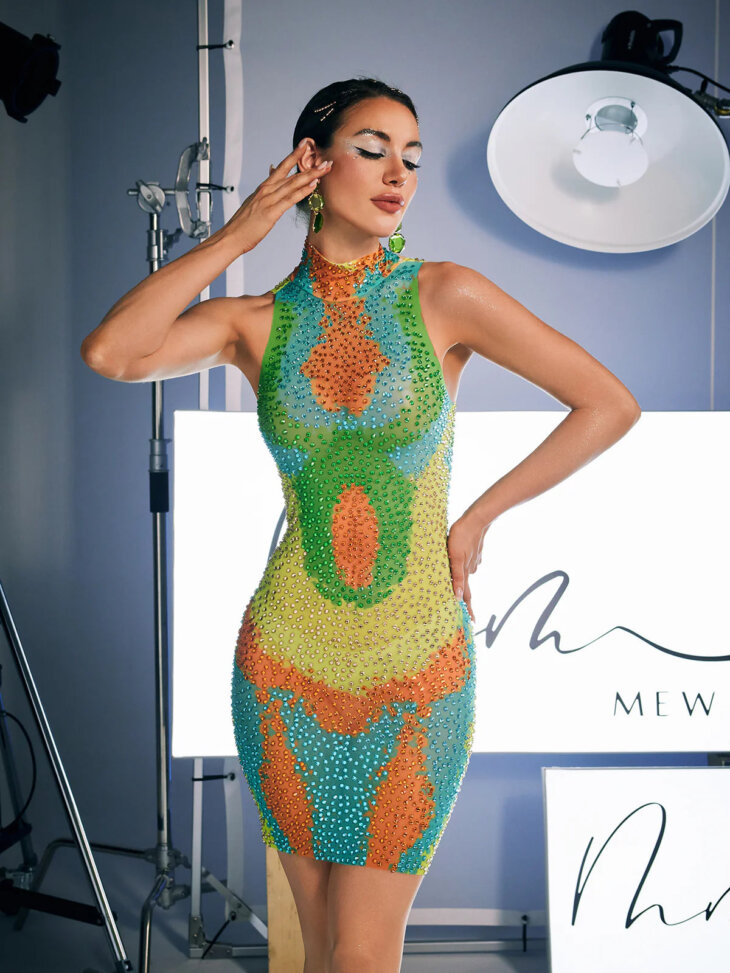 Mini-robe imprimée Aimee ornée de cristaux – Image 4