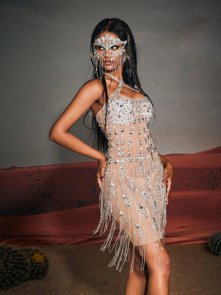 Gregory - Mini-robe dos nu à franges et strass – Image 2