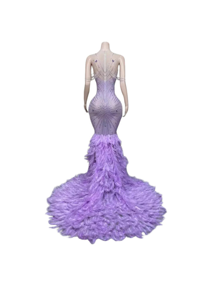 Robe longue à plumes et strass Chaviv – Image 6
