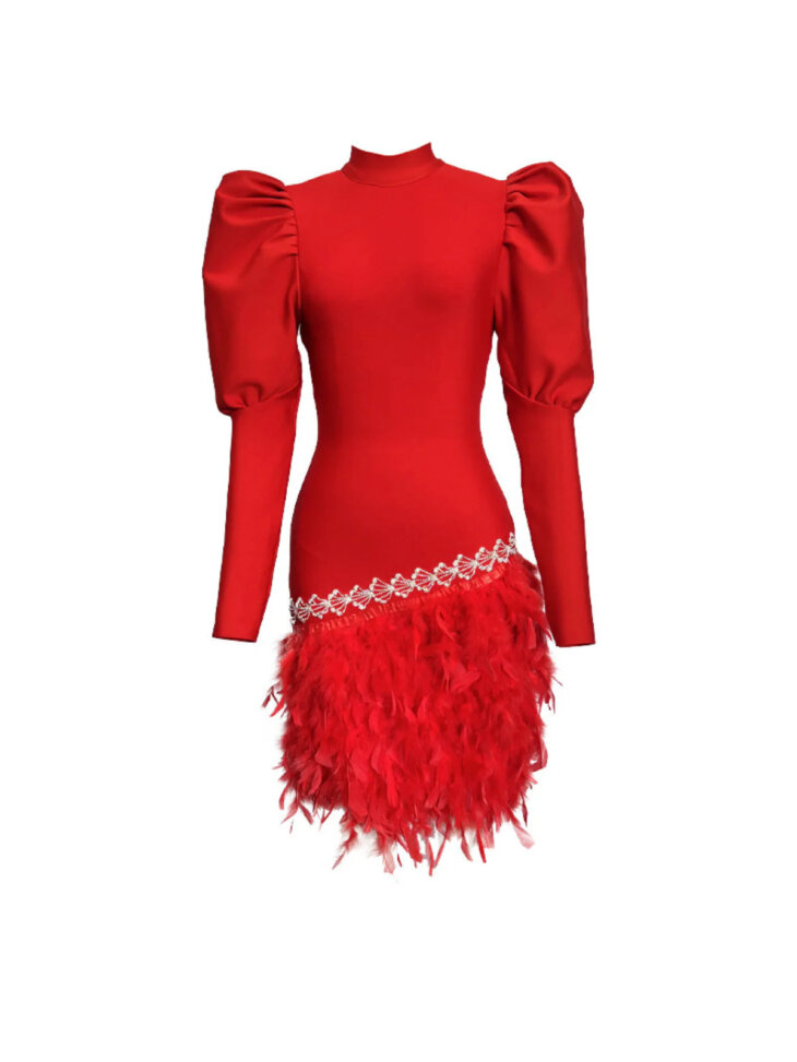 Robe bandage en plumes de cristal à manches bouffantes Zorana – Image 6
