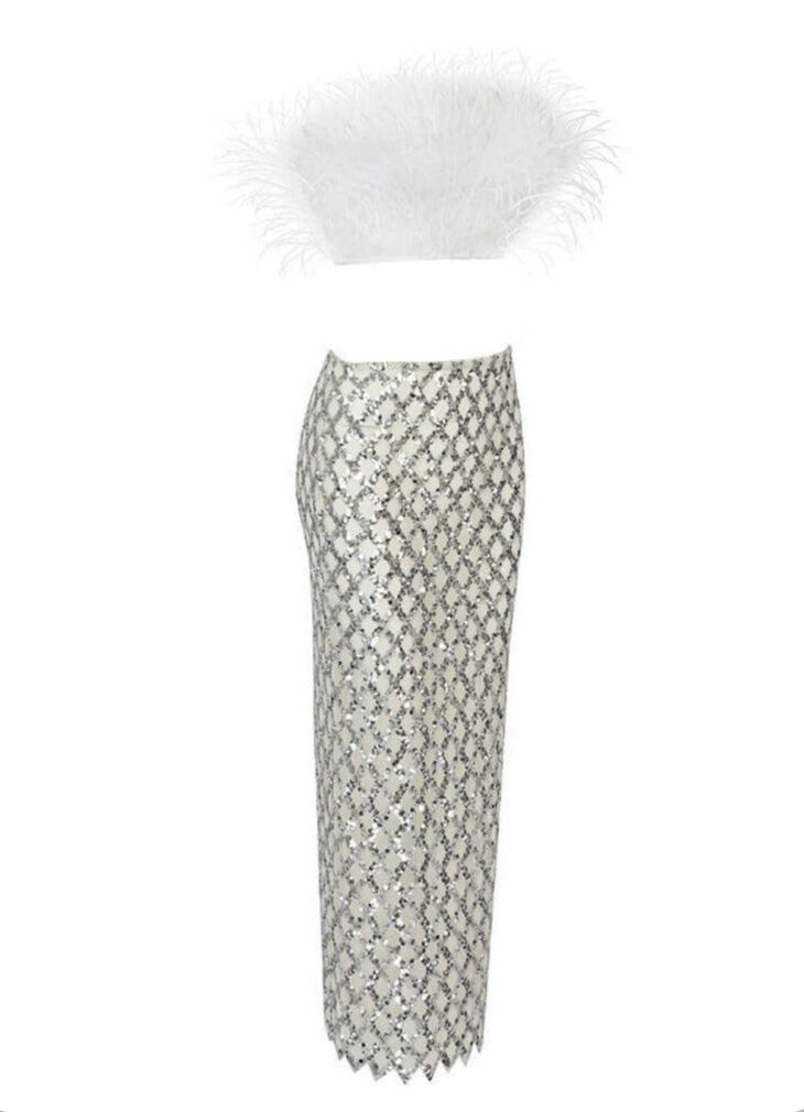 Ansley - Ensemble jupe bustier en plumes en tulle - Blanc – Image 4