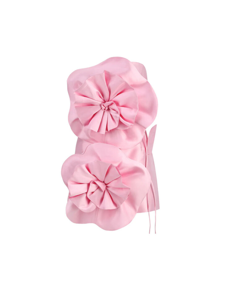 Anwen - Robe courte fleurie sans bretelles en rose – Image 2