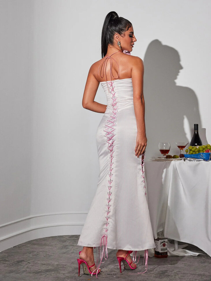Robe longue à rayures et lacets Eleusine – Image 2