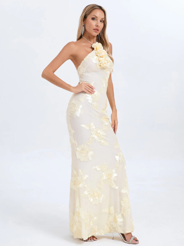 Robe longue fleurie à col licou Aedin – Image 6