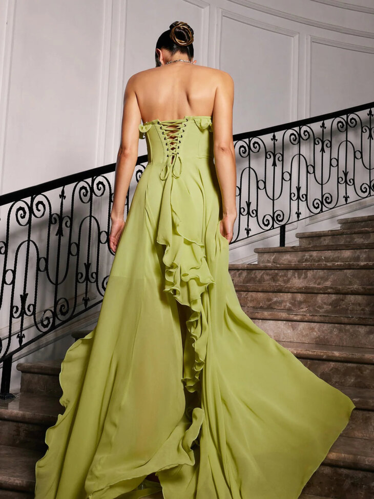 Robe longue sans bretelles en maille froncée Craven – Image 2