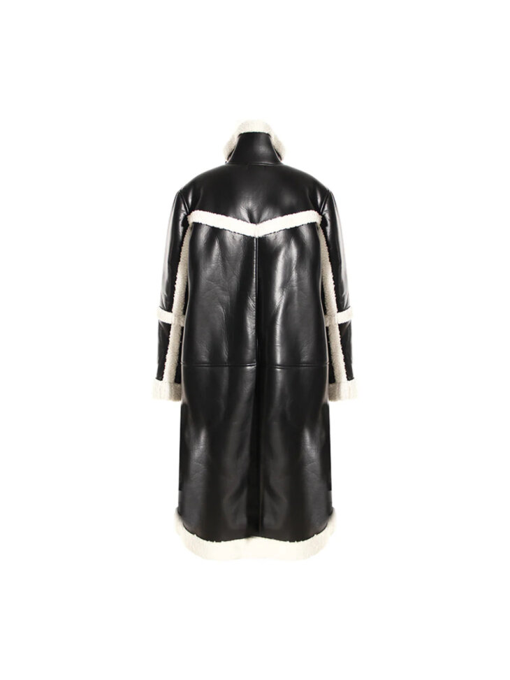Manteau en cuir et fausse fourrure Ida Patchwork – Image 8