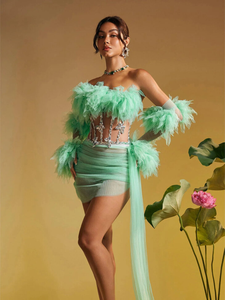 Ensemble jupe drapée à finitions en tulle Paige – Image 4