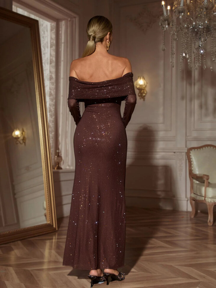 Robe longue en cristal à manches dénudées Yanira – Image 2