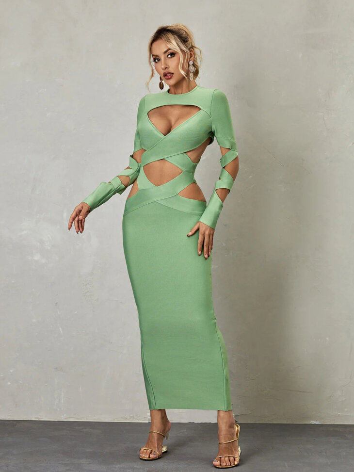 Robe bandage découpée à manches longues Brinly – Image 4