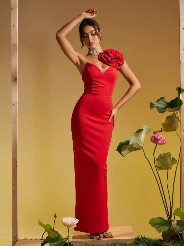 Robe longue fleurie à une épaule Sonny – Image 3