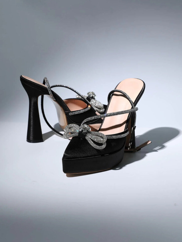 Anouk Bow Crystal Talons En Satin En Noir