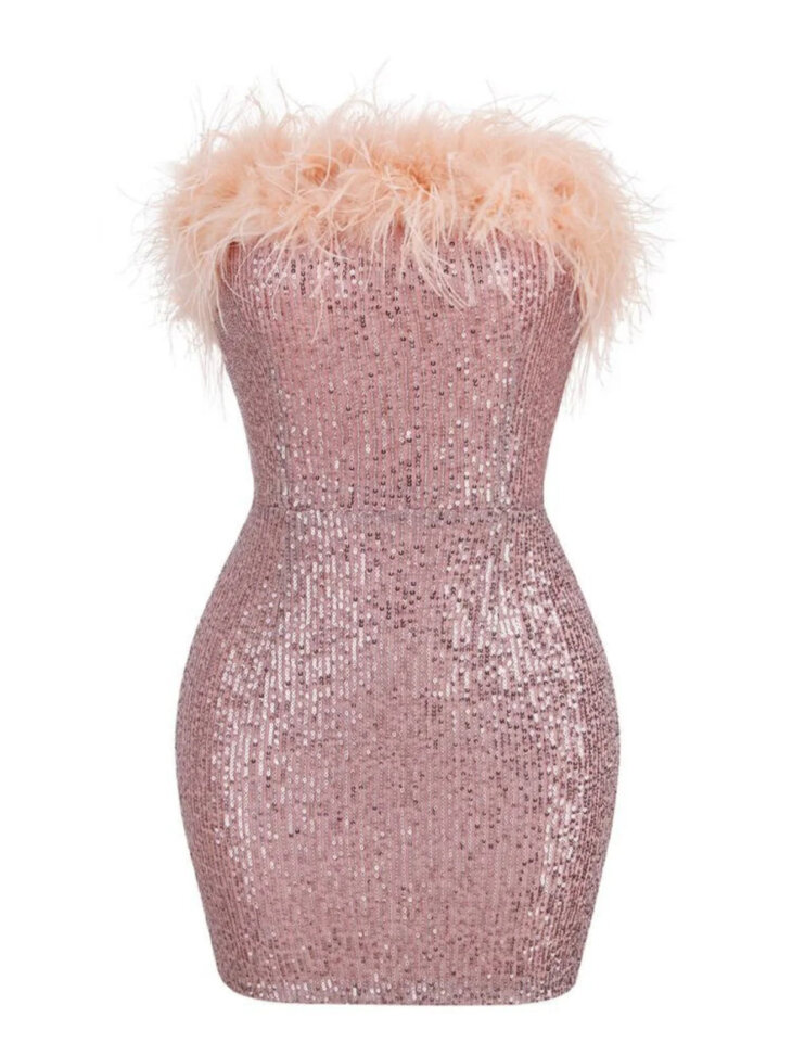 Marin - Robe courte bustier à sequins et plumes - Lotus – Image 7