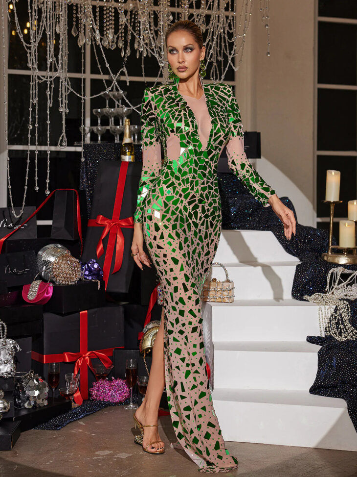 Robe longue en maille ornée d'acrylique Livine