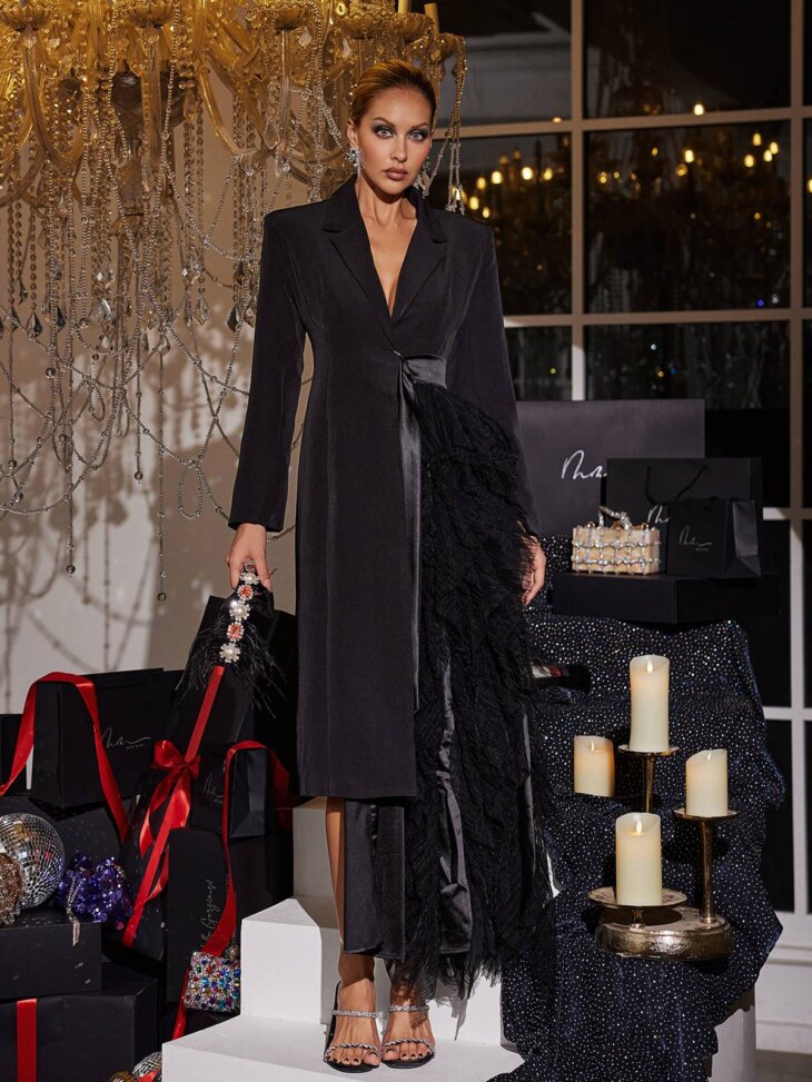 Manteau à revers bordé de tulle Haban – Image 5