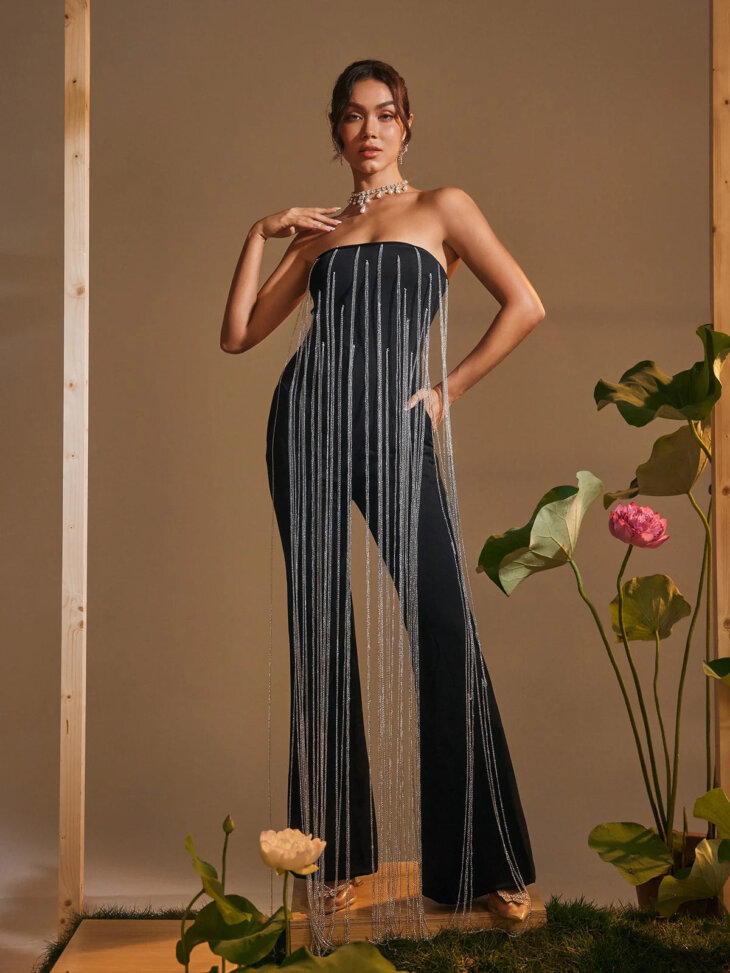 Kaveri - Combinaison bustier à franges et chaîne en cristal – Image 3
