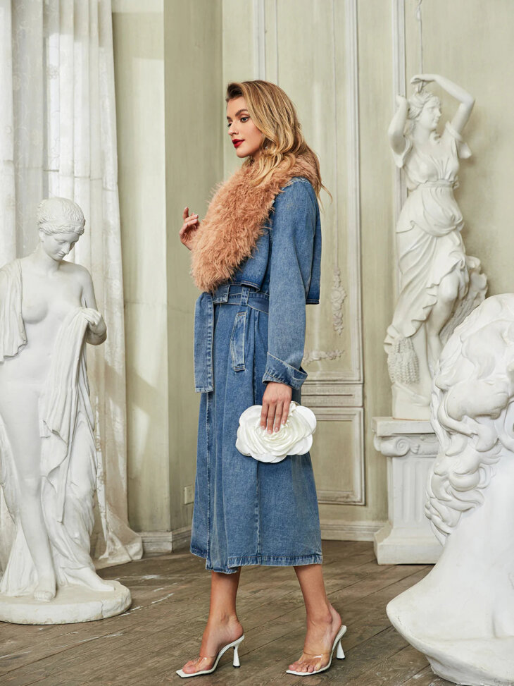 Manteau en jean à col en fausse fourrure Ishtar – Image 5