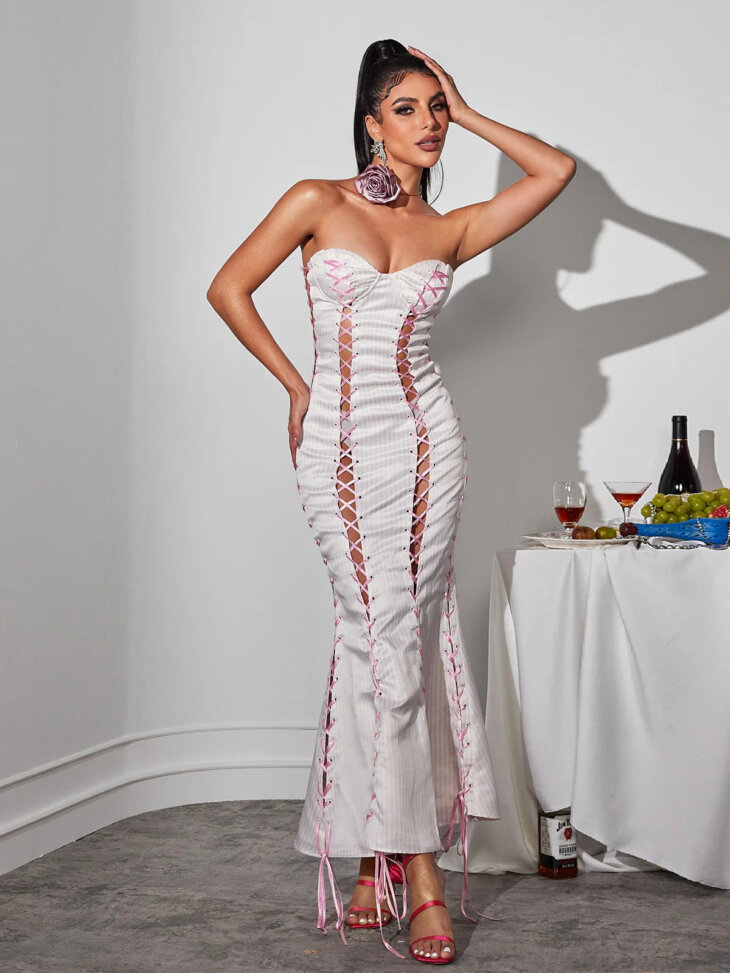 Robe longue à rayures et lacets Eleusine – Image 4