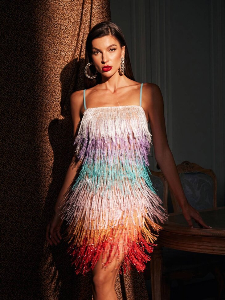 Mini-robe pailletée à franges Pamina – Image 6