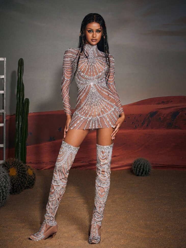 Mini-robe en maille ornée à manches longues Ruben – Image 4