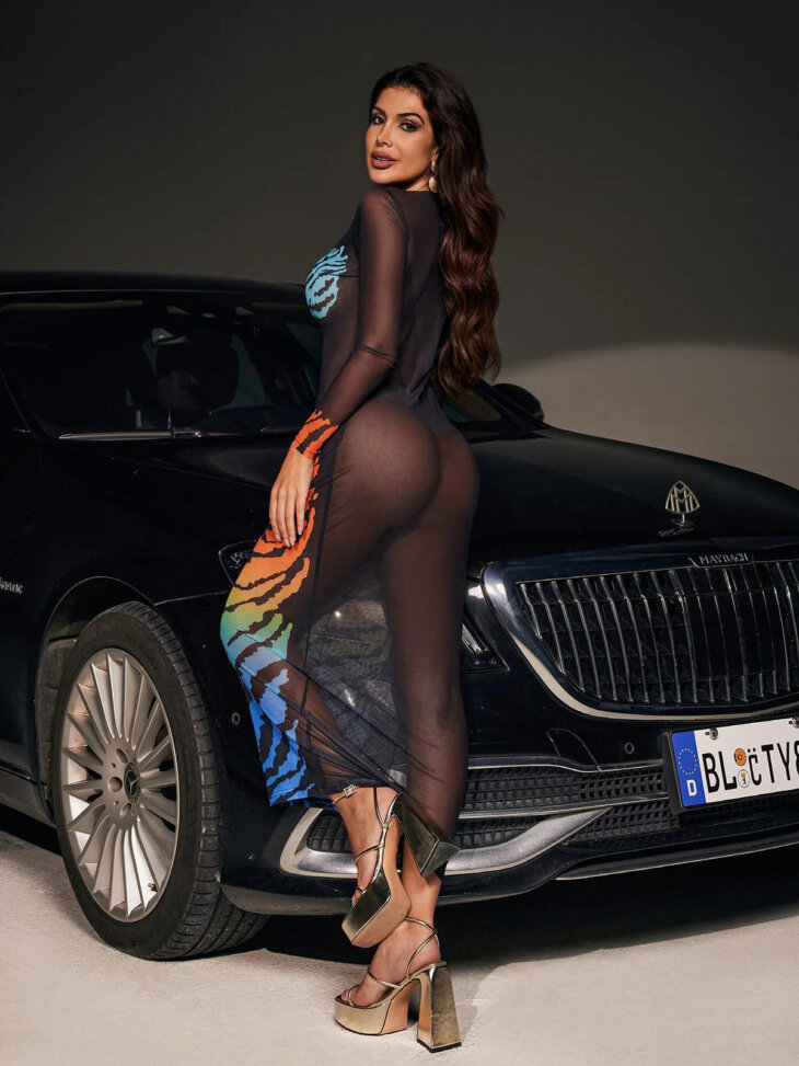 Robe longue en maille imprimée tigre Rana – Image 2