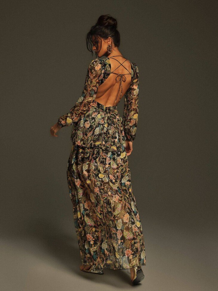 Robe longue imprimée à découpes et col en V Flavio – Image 2