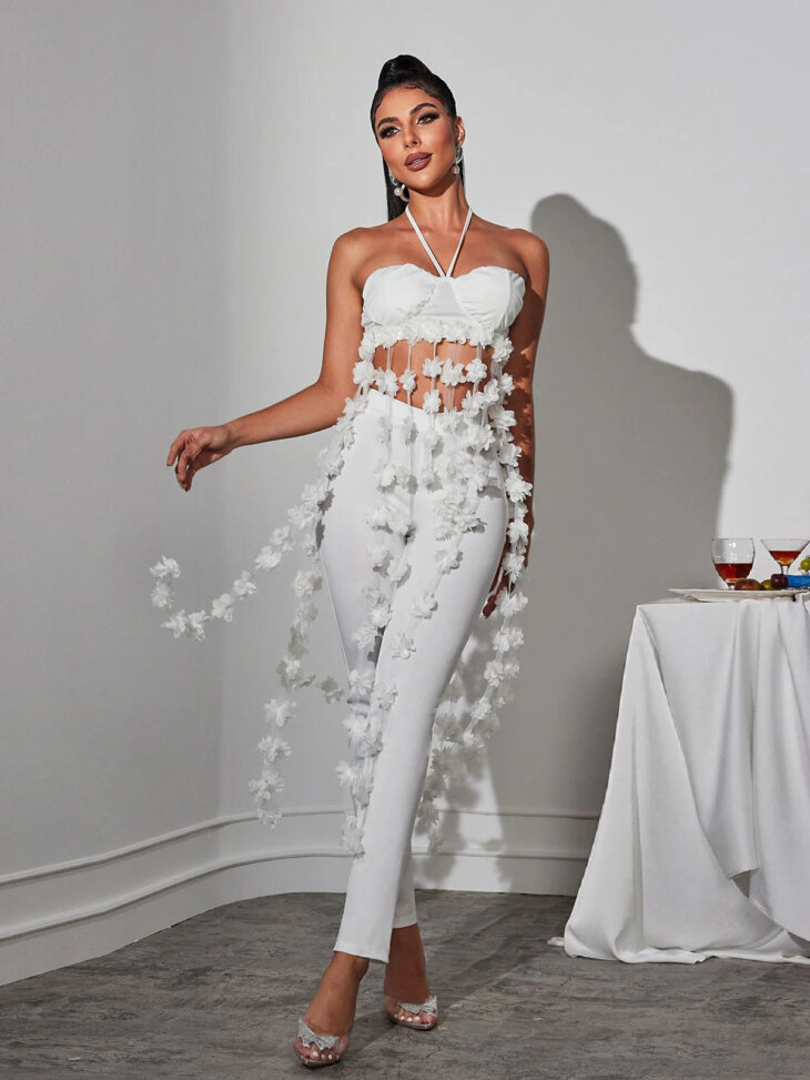 Ensemble pantalon à fleurs Kevon dos nu – Image 3