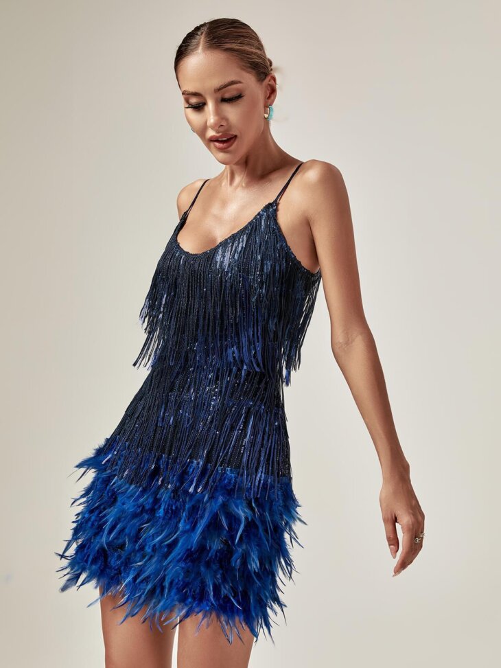 Mini-robe Austyn à plumes et pampilles, bleu royal – Image 6