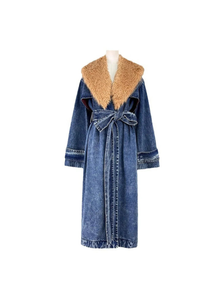 Manteau en jean à col en fausse fourrure Ishtar – Image 6