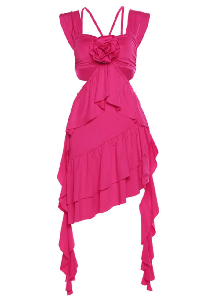 Robe drapée à découpes de fleurs Raffaela en rose vif – Image 2