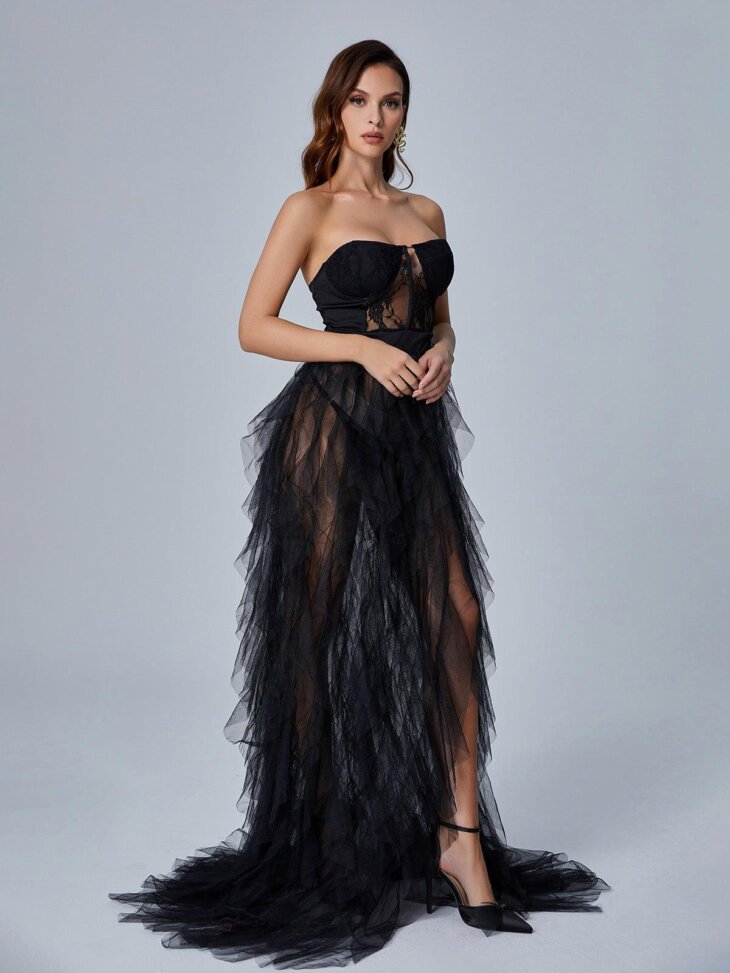 Robe longue en tulle Dorothy en noir – Image 2