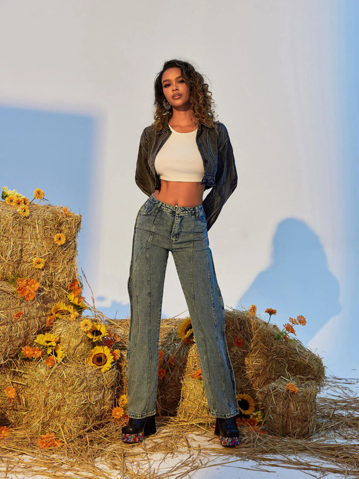 Veste en jean ondulée à manches longues Eleanore – Image 5