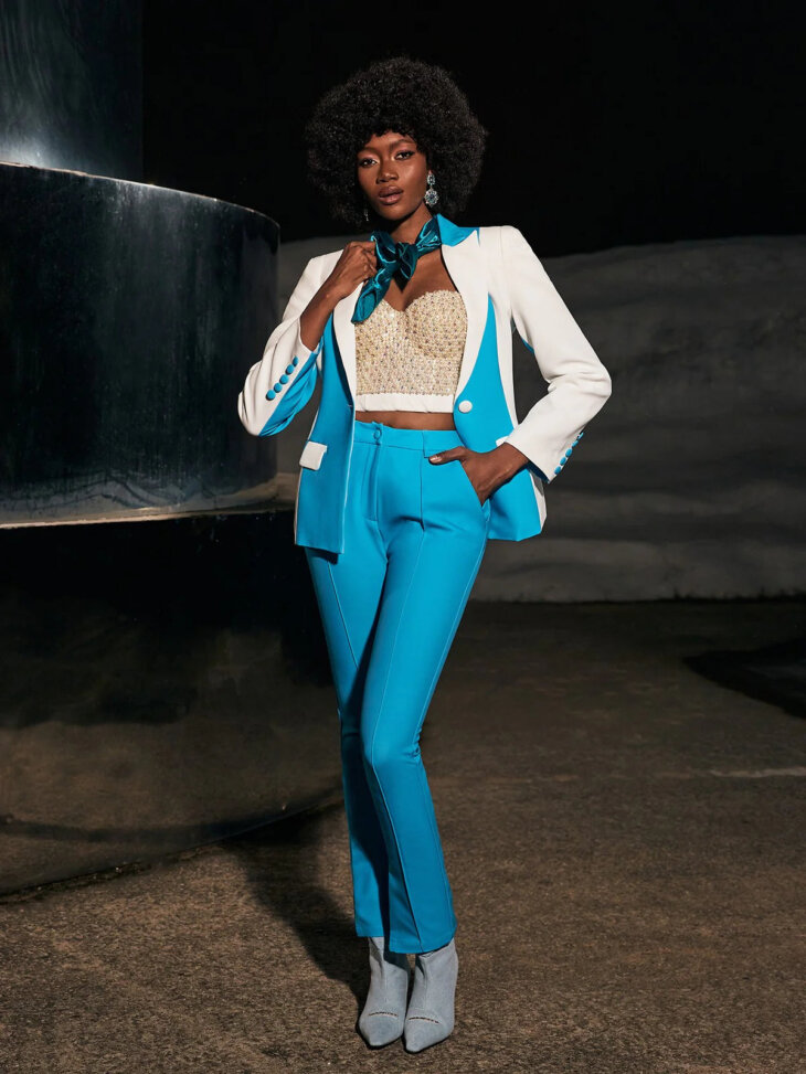 Ensemble blazer Rita patchwork en bleu