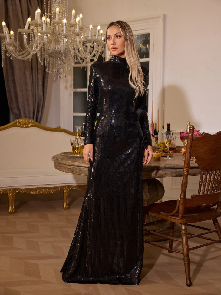 Robe à paillettes et nœud à manches longues Rosaria – Image 5