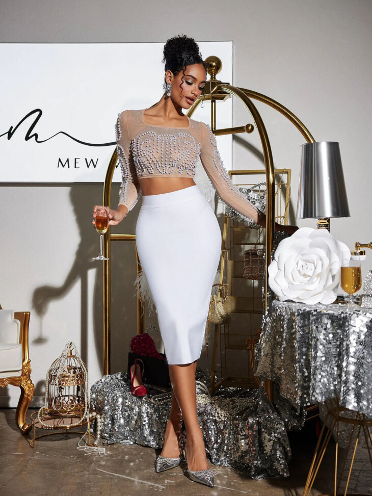 Ozlem Pearl - Ensemble jupe bandage en blanc – Image 4