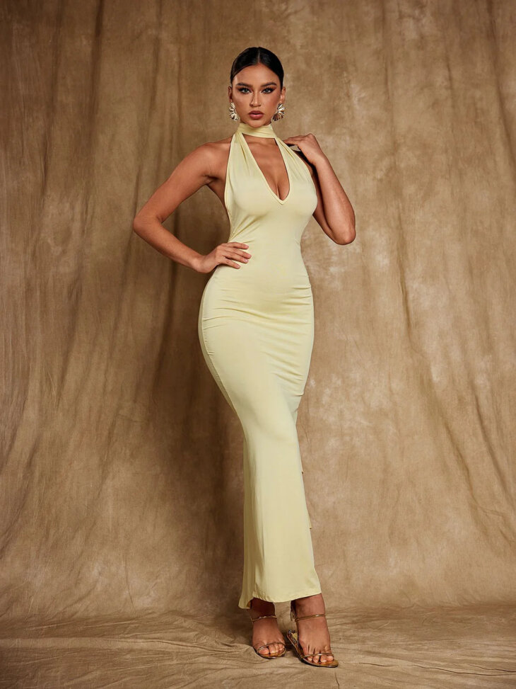 Robe longue drapée à fleurs, dos nu, Elisheva – Image 6