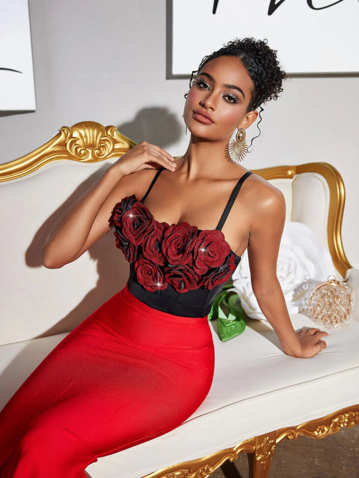 Fivika - Haut bustier à fleurs spaghetti