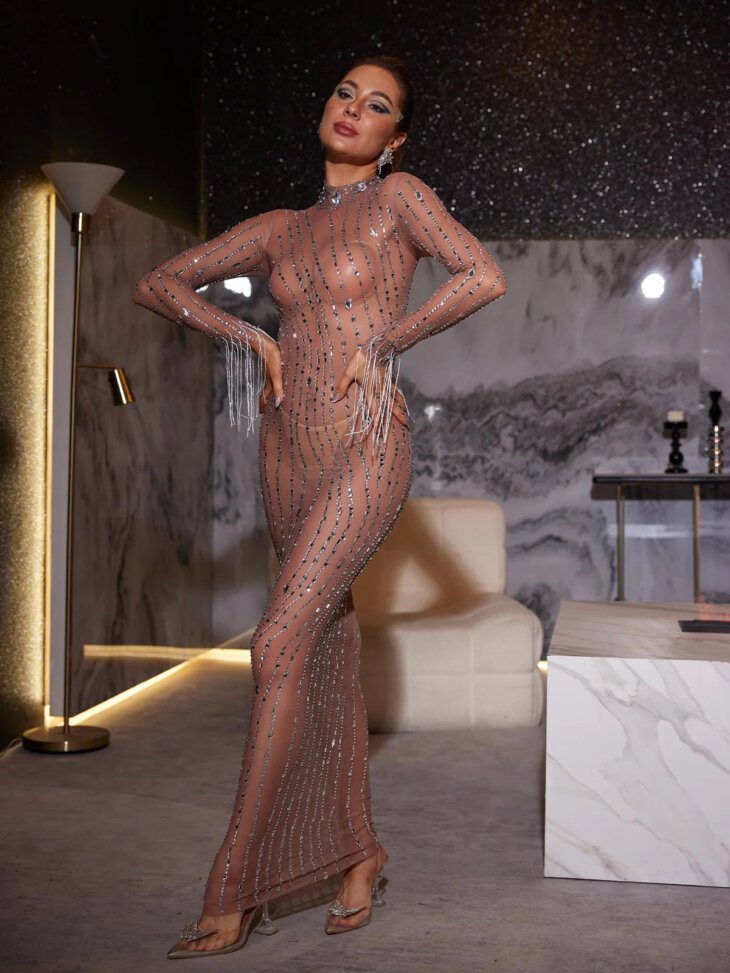 Robe longue en maille à franges ornée Camilo – Image 3