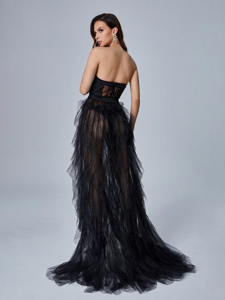 Robe longue en tulle Dorothy en noir – Image 5