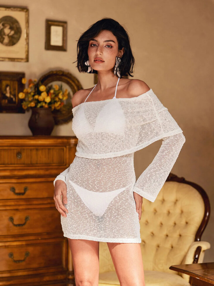 Mini-robe tricotée à épaules dénudées Juliea – Image 5