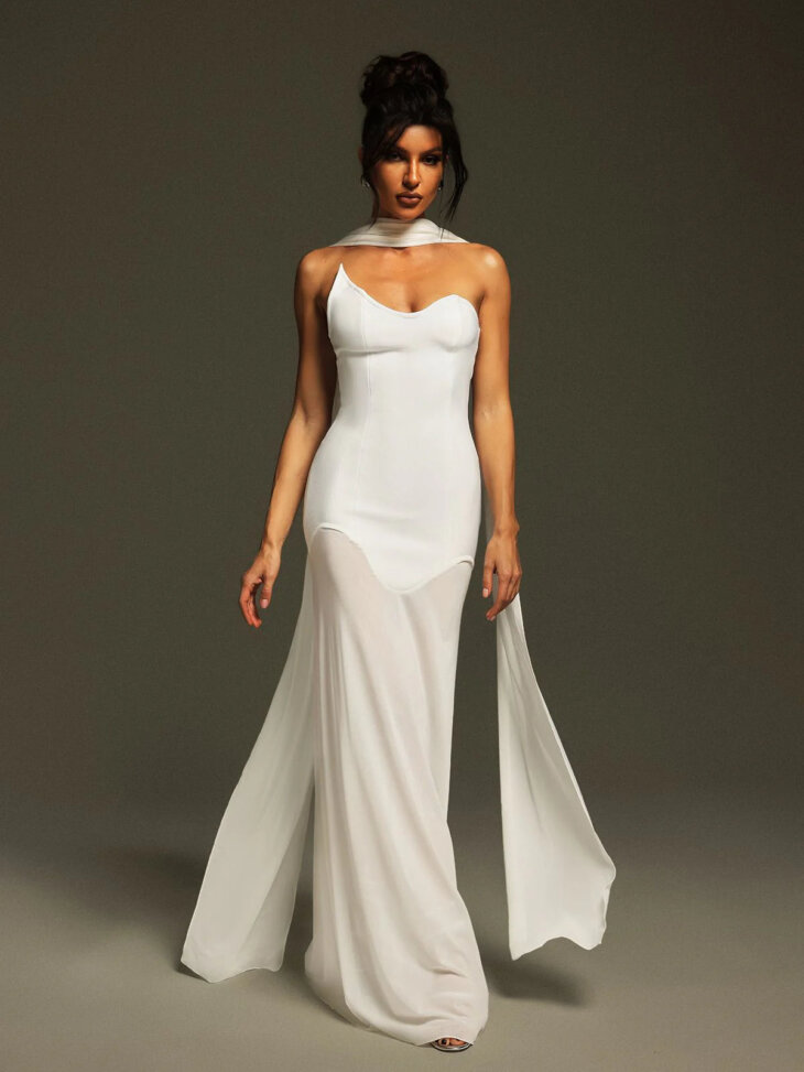 Robe longue bandage drapée sans bretelles Emine – Image 3