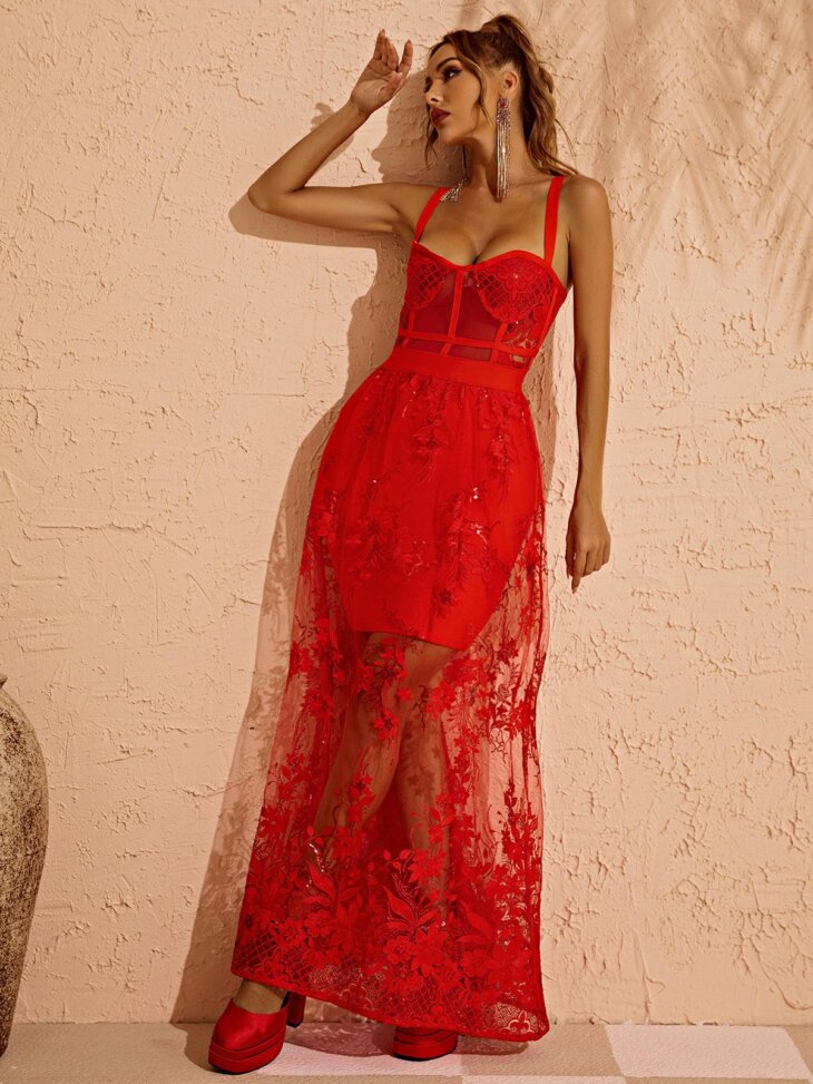 Robe longue Amirah en rouge – Image 2
