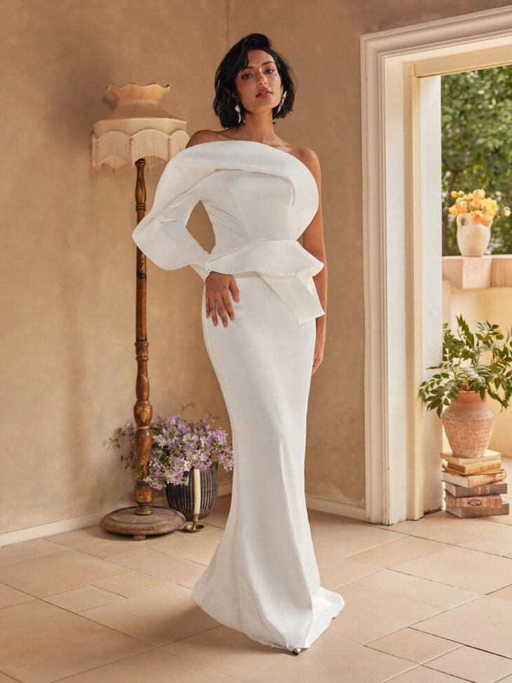 Robe longue en satin à une épaule Sylwia – Image 4