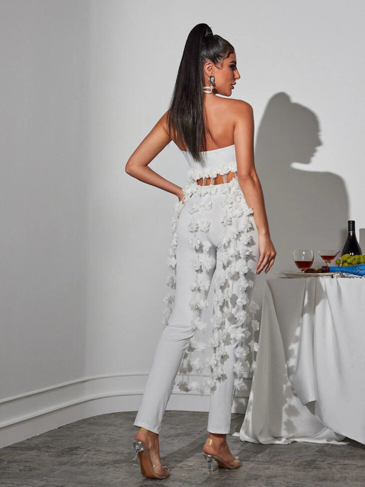 Ensemble pantalon à fleurs Kevon dos nu – Image 2