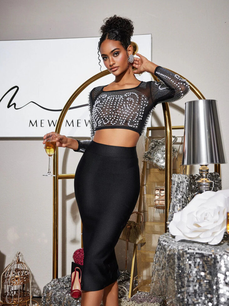 Ozlem Pearl - Ensemble jupe bandage en noir – Image 5