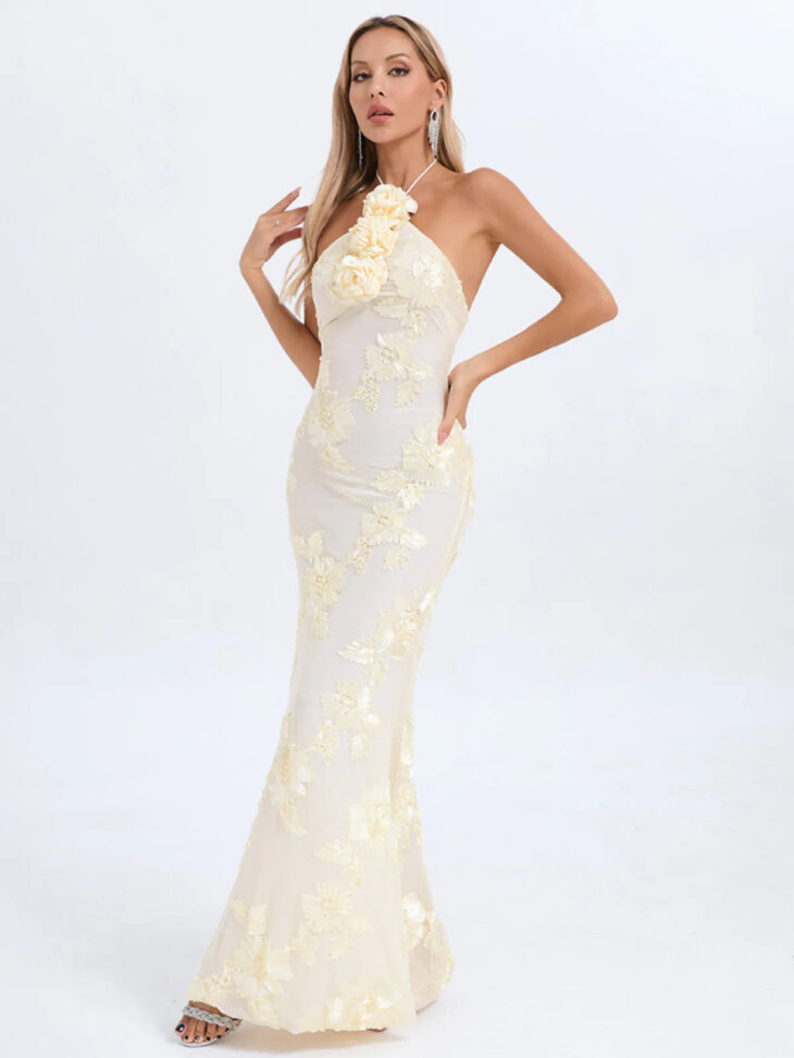 Robe longue fleurie à col licou Aedin – Image 3