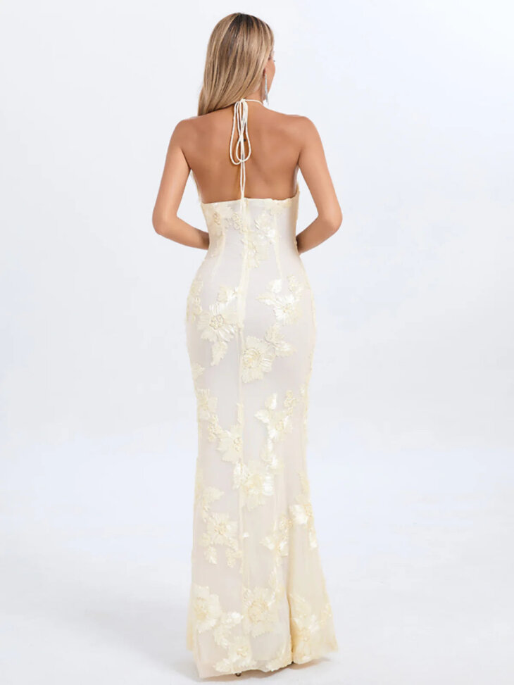 Robe longue fleurie à col licou Aedin – Image 2