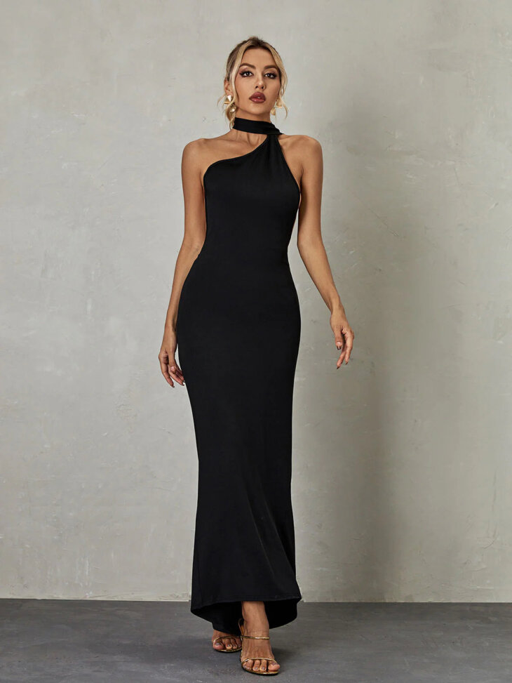 Robe longue dos nu Toula en noir – Image 3