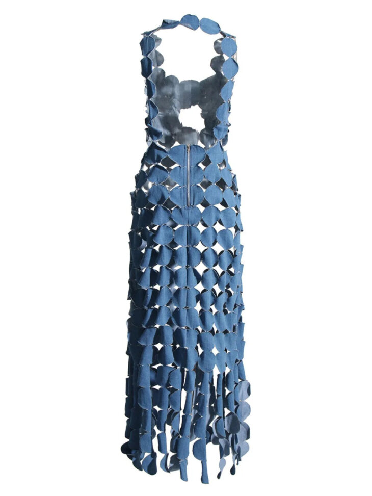 Robe longue en jean à franges et découpes circulaires Nyx – Image 6
