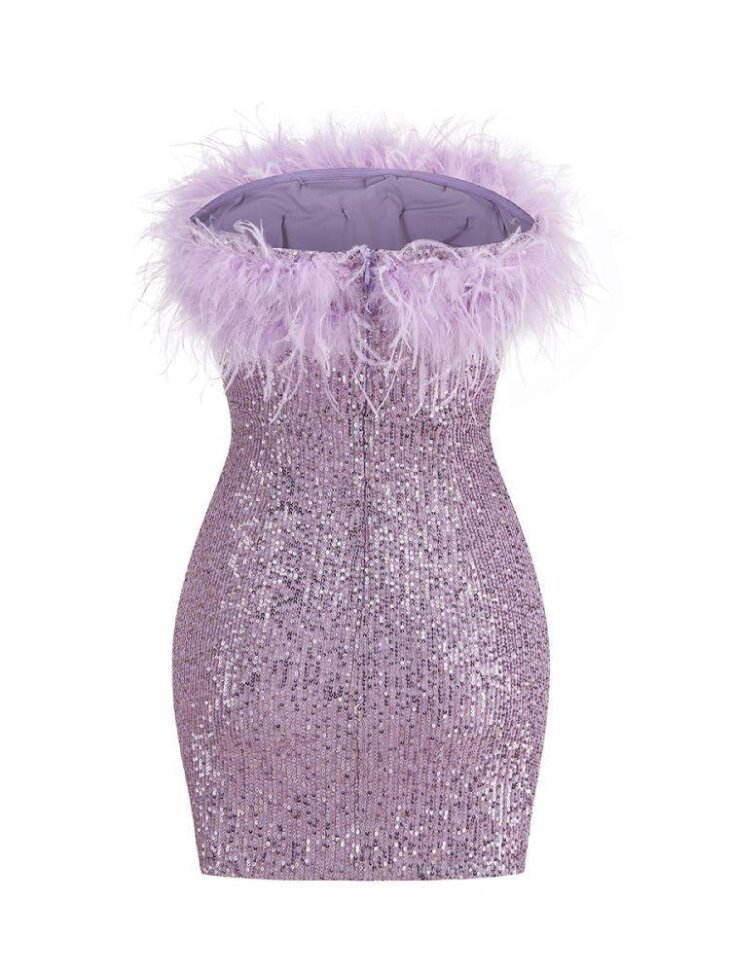 Marin - Robe courte bustier à sequins et plumes - Violet – Image 9
