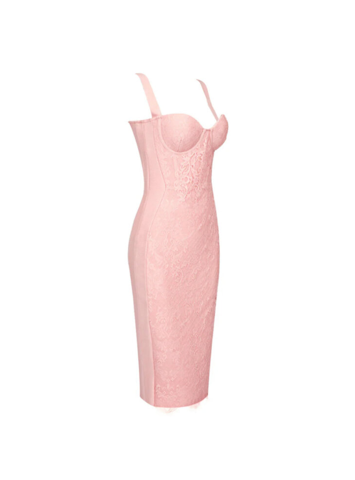 Finbar - Robe bandage en dentelle patchwork - Rose – Image 4